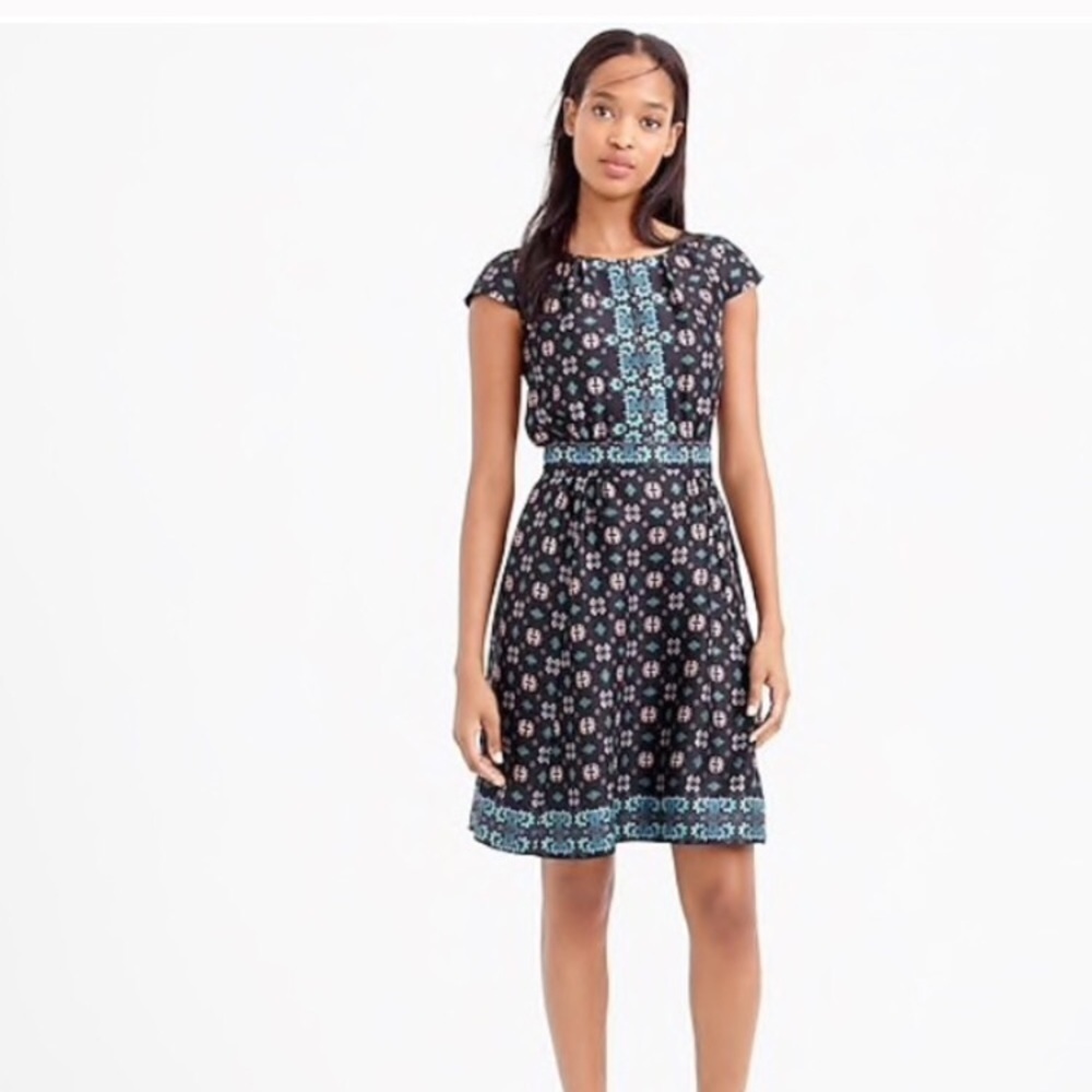 XS J. Crew Black and Blue Patterned Dress